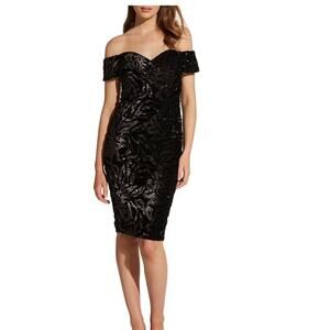 Bardot Dress Off the Shoulder Velvet Matte Sequin Cocktail Midi LBD Small NWT